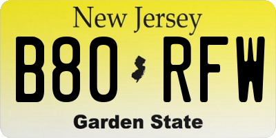 NJ license plate B80RFW