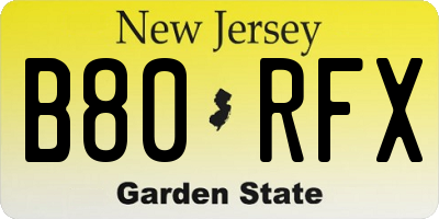 NJ license plate B80RFX