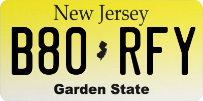 NJ license plate B80RFY