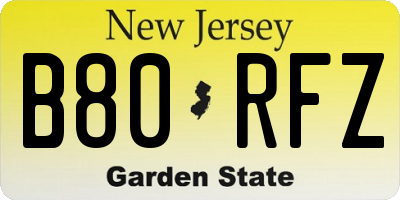 NJ license plate B80RFZ