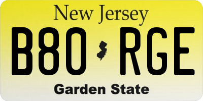 NJ license plate B80RGE