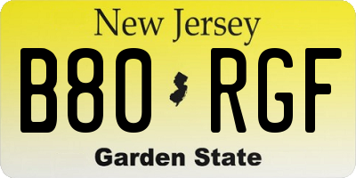 NJ license plate B80RGF
