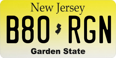 NJ license plate B80RGN