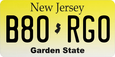 NJ license plate B80RGO
