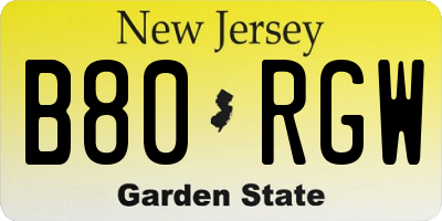 NJ license plate B80RGW