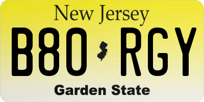NJ license plate B80RGY