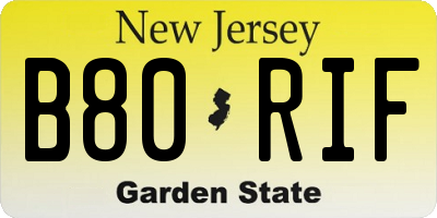 NJ license plate B80RIF