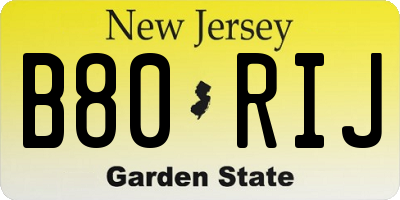 NJ license plate B80RIJ