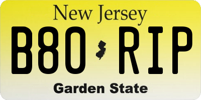 NJ license plate B80RIP