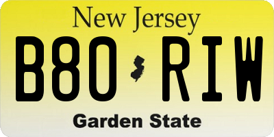NJ license plate B80RIW