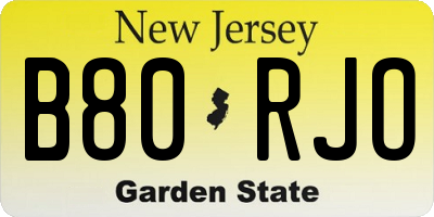 NJ license plate B80RJO