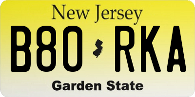 NJ license plate B80RKA
