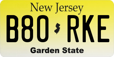 NJ license plate B80RKE