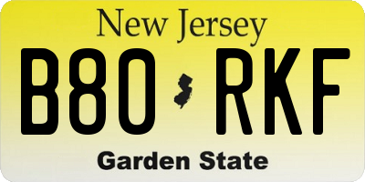 NJ license plate B80RKF
