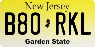 NJ license plate B80RKL