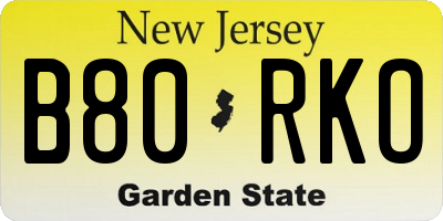 NJ license plate B80RKO