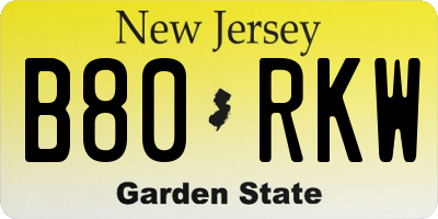 NJ license plate B80RKW