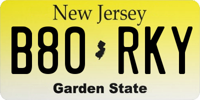 NJ license plate B80RKY