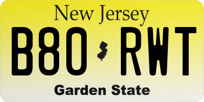 NJ license plate B80RWT