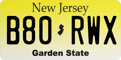 NJ license plate B80RWX