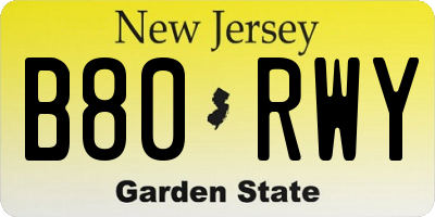 NJ license plate B80RWY