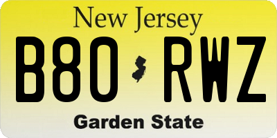 NJ license plate B80RWZ