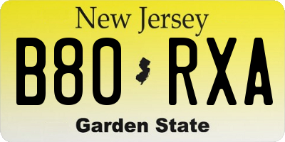 NJ license plate B80RXA