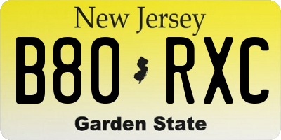 NJ license plate B80RXC
