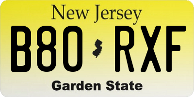 NJ license plate B80RXF