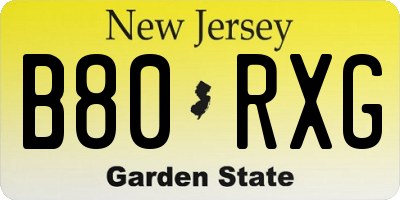 NJ license plate B80RXG