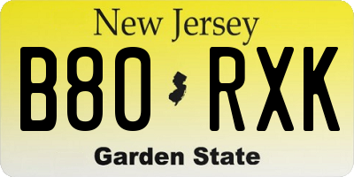 NJ license plate B80RXK
