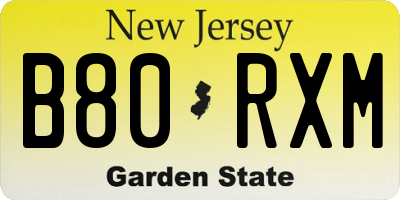 NJ license plate B80RXM