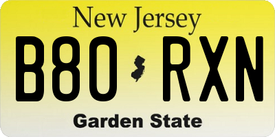 NJ license plate B80RXN