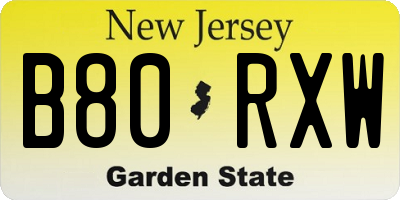 NJ license plate B80RXW