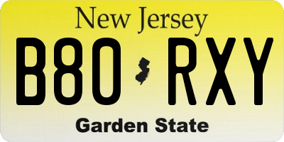 NJ license plate B80RXY