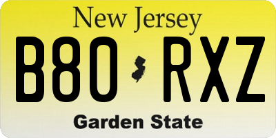 NJ license plate B80RXZ