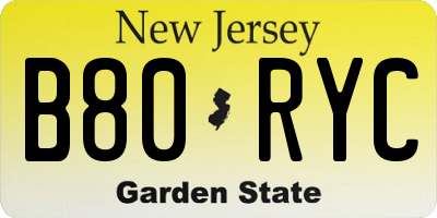 NJ license plate B80RYC
