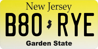 NJ license plate B80RYE