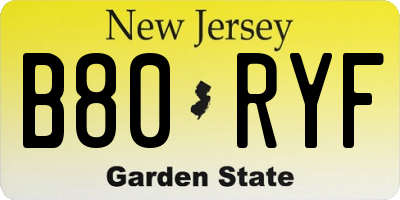 NJ license plate B80RYF