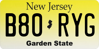 NJ license plate B80RYG
