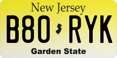NJ license plate B80RYK