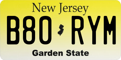 NJ license plate B80RYM