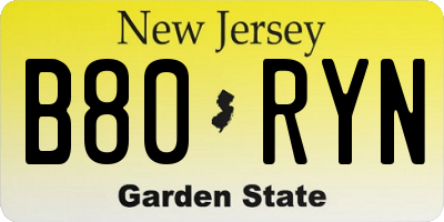 NJ license plate B80RYN