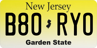 NJ license plate B80RYO