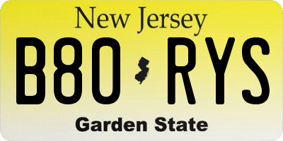 NJ license plate B80RYS
