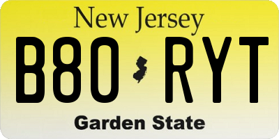 NJ license plate B80RYT