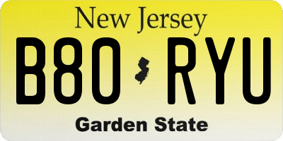 NJ license plate B80RYU
