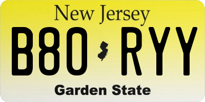 NJ license plate B80RYY