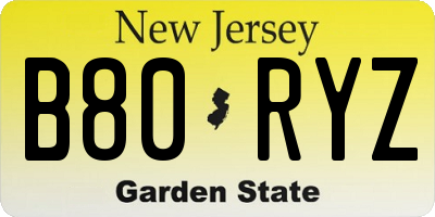 NJ license plate B80RYZ