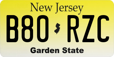 NJ license plate B80RZC